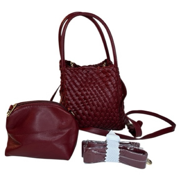 Anthropologie Hollace Woven Mini Tote Mauve Red NWOT - Picture 2 of 16